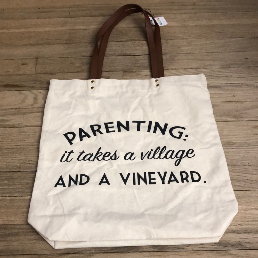 NWT Fun Club Parenting Tote Bag Faux Leather Cotton - Village and a Vineyard